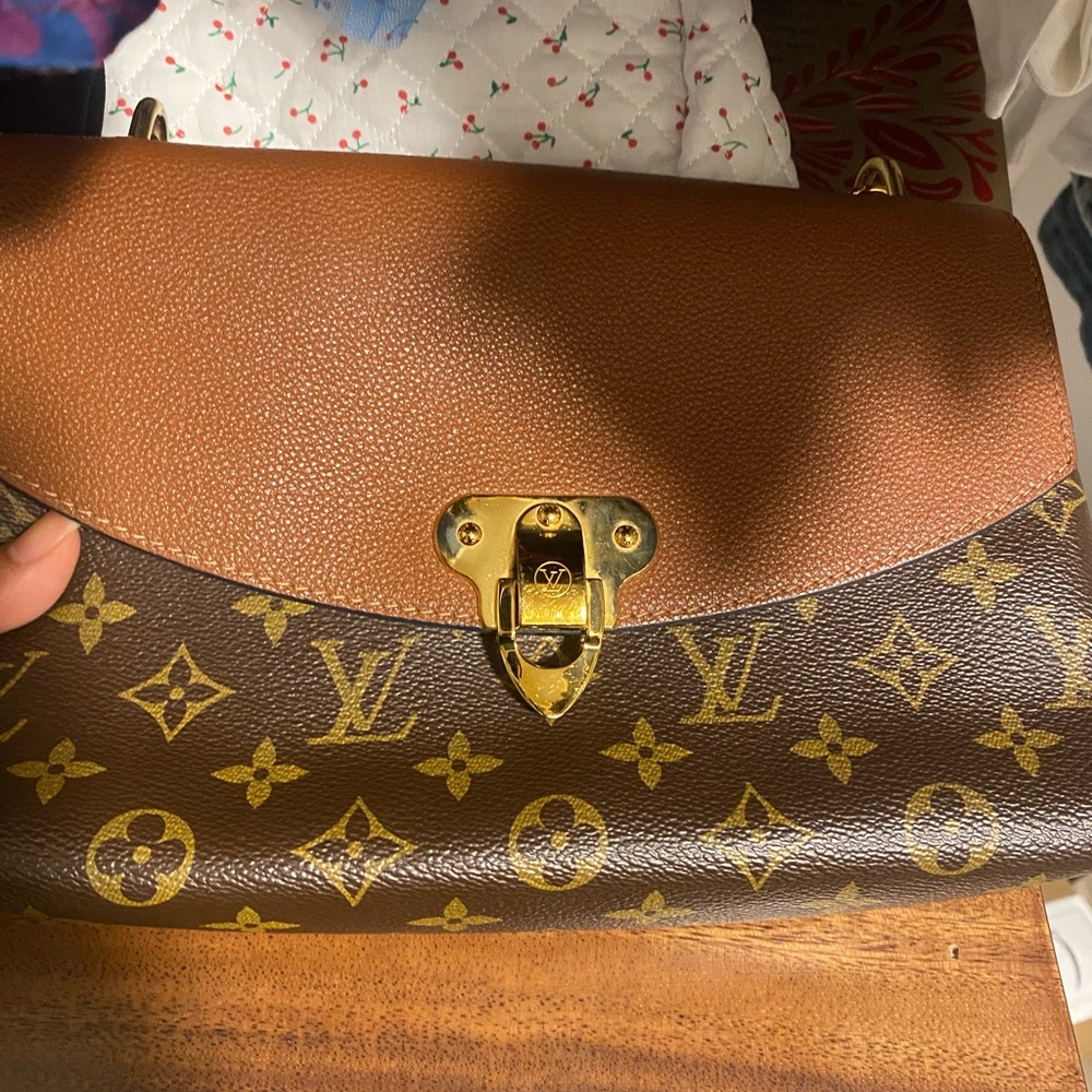 Louis Vuitton Brown Monogram Shoulder Bag with Tan Flap and Gold Chain